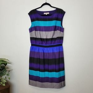 LOFT Purple And Blue Stripe A-Line Dress Size Large